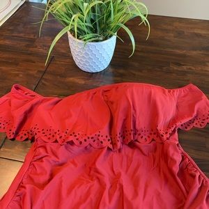 Cacique Lane Bryant red off shoulder swim set